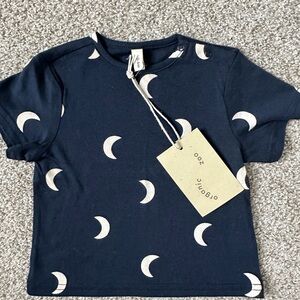 Organic Zoo Navy Moon Print Kids Shirt 0-6 Months NWT